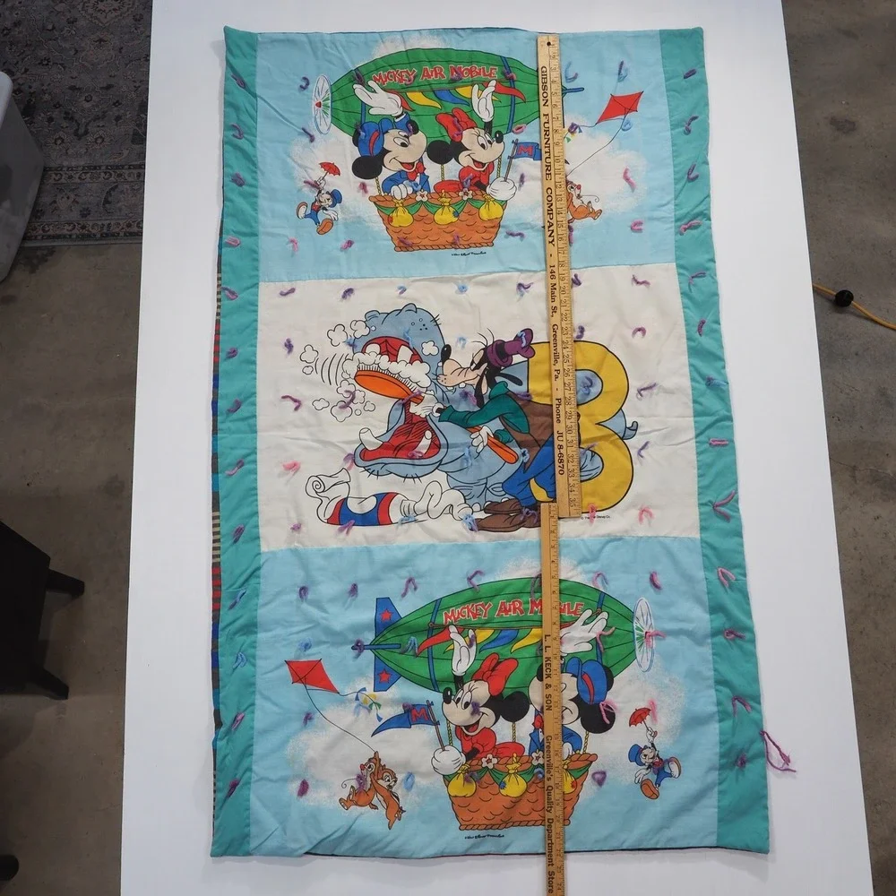 Vintage Disney Mickey Mouse Airplane Baby Crib Quilt Blanket Decor Colorful